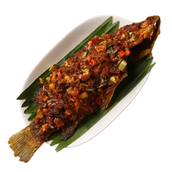Ikan Siakap 3 Rasa dari menu tengah hari Restoran Mak Kimbong