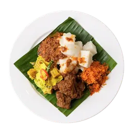 Lontong kering rendang ayam, menu sarapan